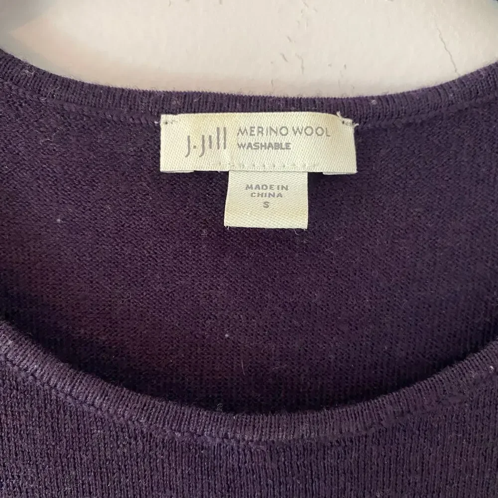 J. Jill Plum Purple Merino Wool Crewneck Sweater Minimalist Women's size Small